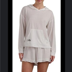 Splendid “Mrs”Pajama set ruffled shorts and hoodie